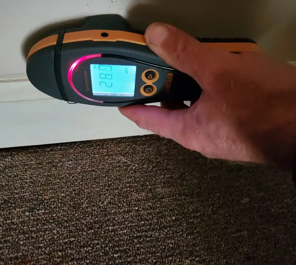 Moisture detection at baseboard during Sewage Cleanup & Sanitation in West Point
