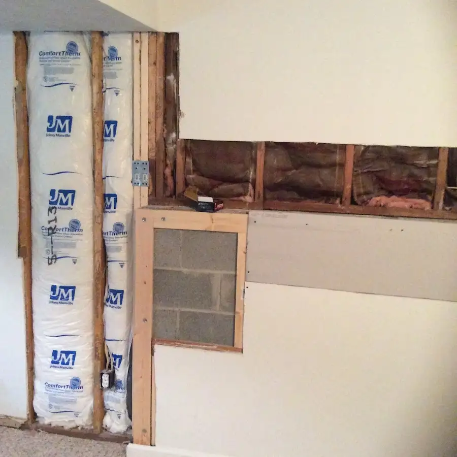 Wall insulation replacement during Basement Flood Cleanup in West Point